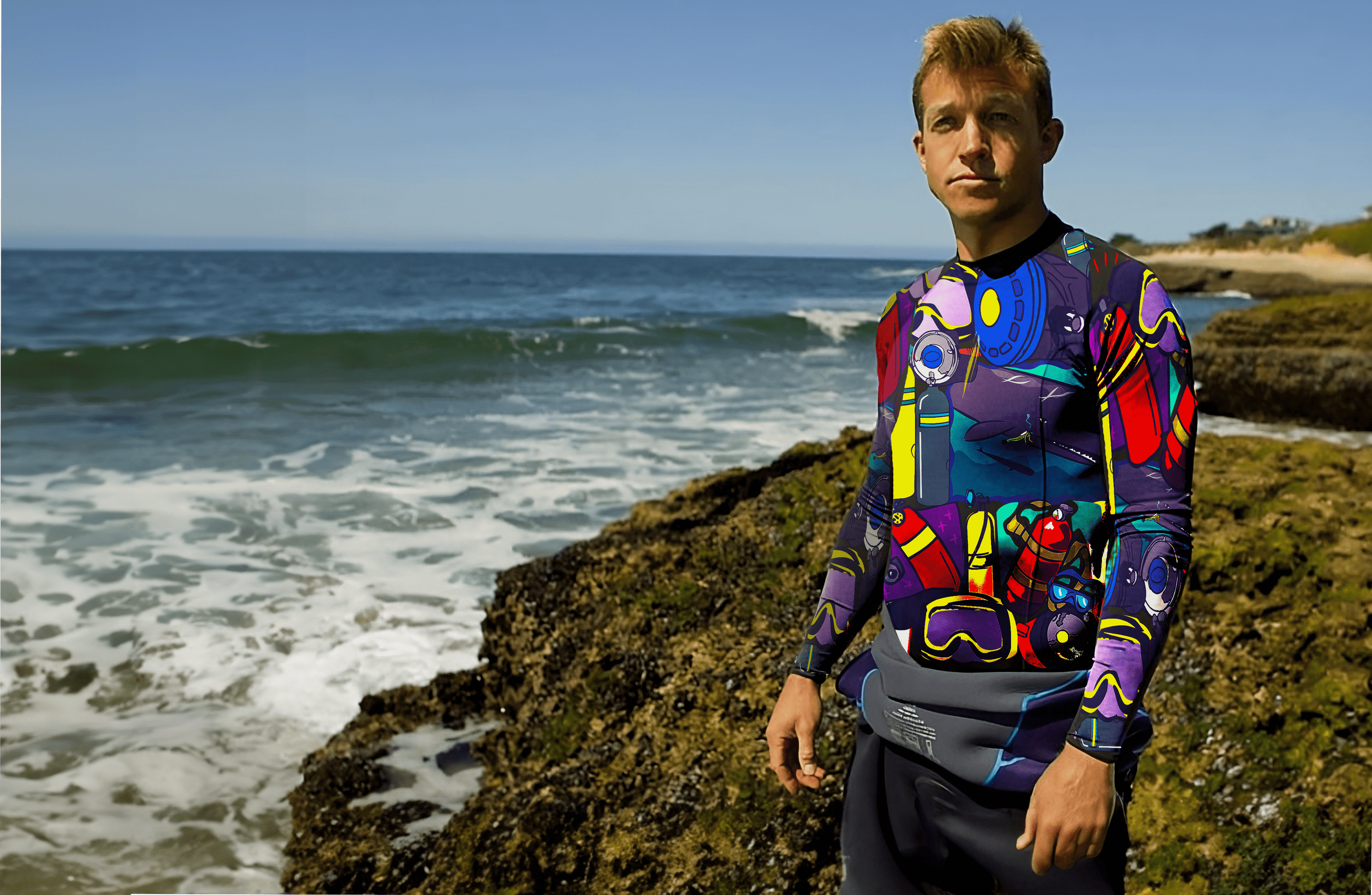 a scuba diver wearing a rashguard 